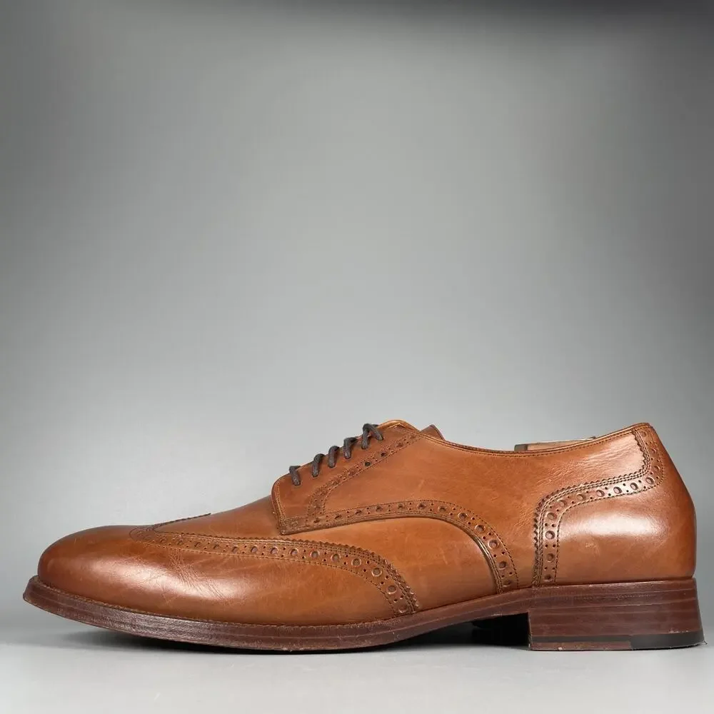 Cole Haan Men's Size 11.5 D Brown Leather Derby Wingtip Oxford Tan Dress Shoes